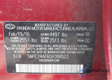 2016 Hyundai Sonata from USA, damaged, VIN 5NPE24AF6GH399522